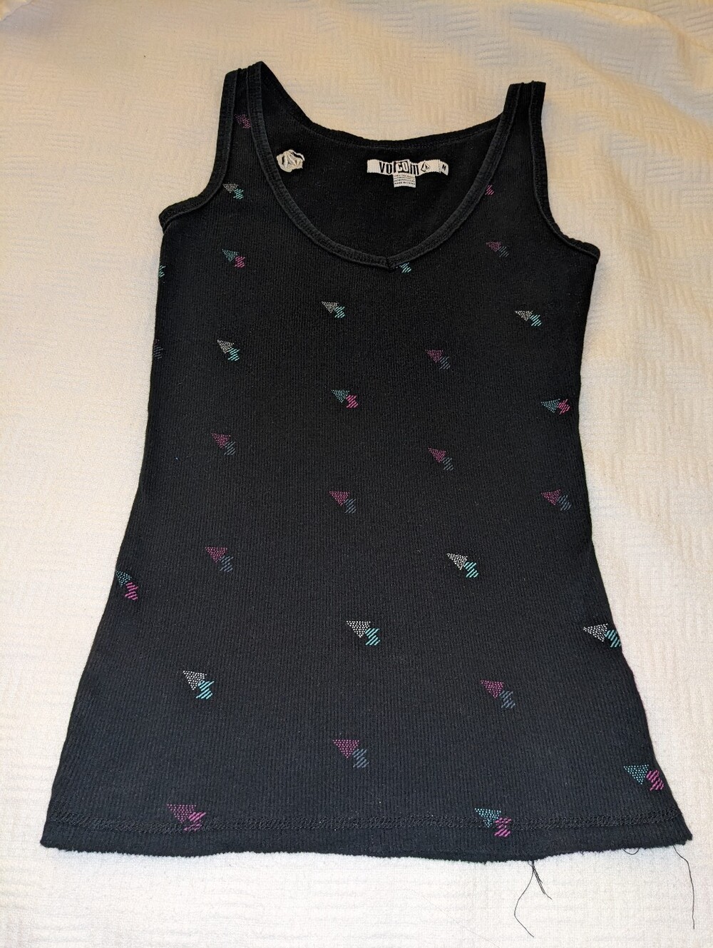 Volcom Women's Black Printed Ribbed Tank Top Size M